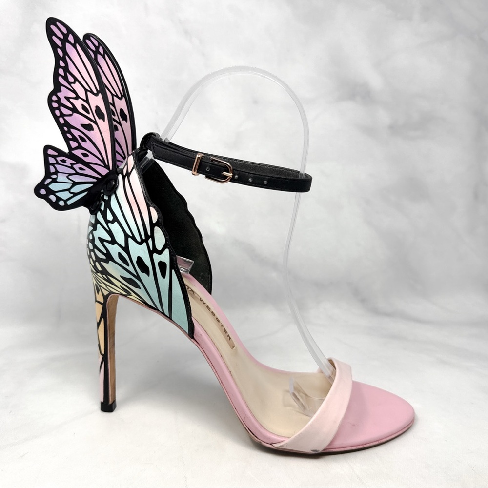 Sophia Webster Evangeline Butterfly Wing Pastel Ombre Leather Sandal Heels 37